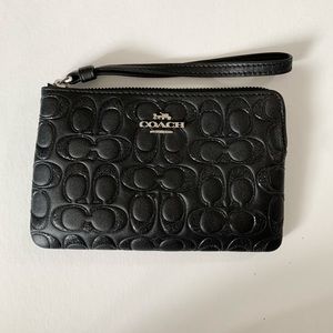 Coach Corner Zipper Wristlet, Black/Glitter Monogram